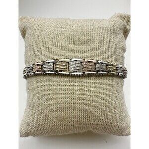 Vintage 925 Sterling Silver Milor Italy Tricolor Woven Bracelet 7.5”